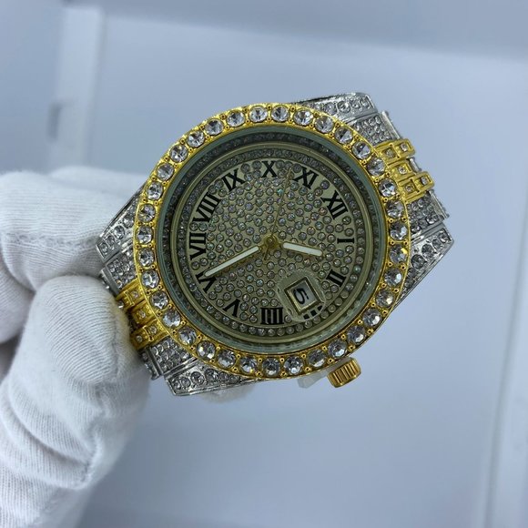 Unisex Model Iced Out Gold Color Watch - Picture 2 of 9